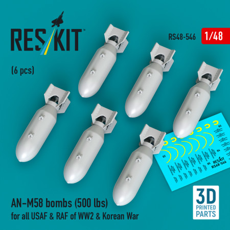 Shop AN-M58 bombs (6 pcs) (500 lbs) for all USAF & RAF of WW2 & Korean War (3D Printed) (1/48) Scale Plastic Models Kits. Accessories and Resin Parts. Reskit online Store