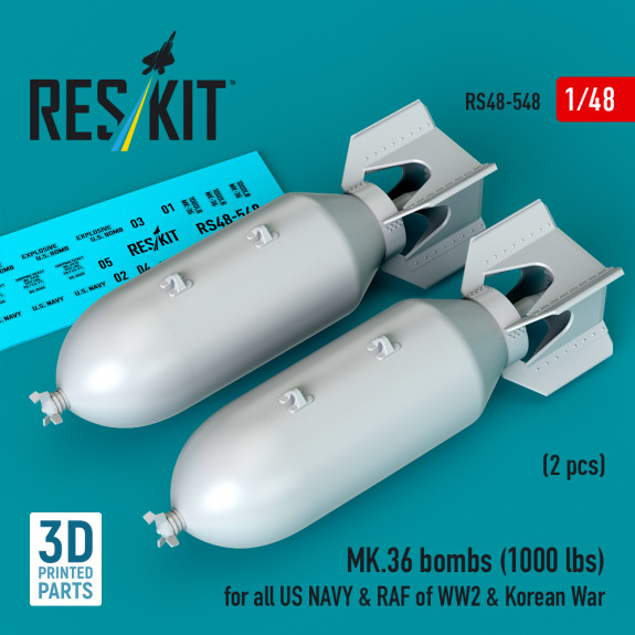 Shop MK.36 bombs (2 pcs) (1000 lbs) for all US NAVY & RAF of WW2 & Korean War (3D Printed) (1/48) Scale Plastic Models Kits. Accessories and Resin Parts. Reskit online Store