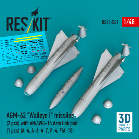 Shop AGM-62 "Walleye I" missiles (2 pcs) with AN/AWG-16 data link pod (1 pcs) (3D Printed) (1/48) Scale Plastic Models Kits. Accessories and Resin Parts. Reskit online Store