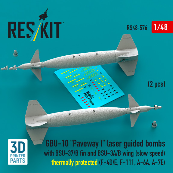 Shop GBU-10 "Paveway I" laser guided bombs with BSU-37/B fin and BSU-3A/B wing (slow speed) thermally protected (2 pcs) (3D Printed) (1/48) Scale Plastic Models Kits. Accessories and Resin Parts. Reskit online Store