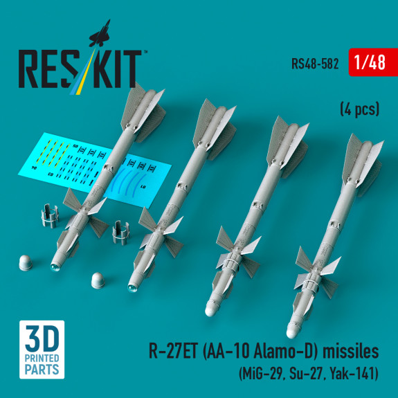 Shop R-27ET (AA-10 Alamo-D) missiles (4 pcs) (3D Printed) (1/48) Scale Plastic Models Kits. Accessories and Resin Parts. Reskit online Store