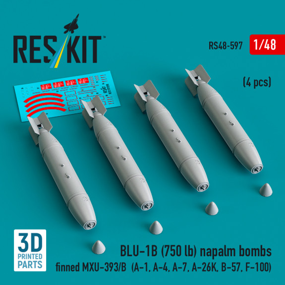 Shop BLU-1B (750 lb) napalm bombs finned MXU-393/B (4 pcs) (3D Printed) (1/48) Scale Plastic Models Kits. Accessories and Resin Parts. Reskit online Store