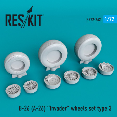 B-26 (A-26) "Invader" type 3 wheels set (1/72) Shop B-26 (A-26) "Invader" type 3 wheels set (1/72) Scale Plastic Models Kits. Accessories and Resin Parts. Reskit online Store