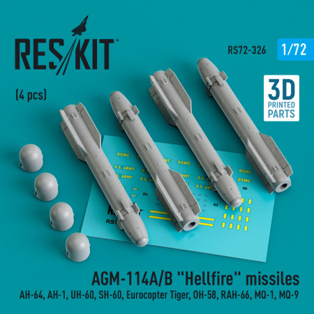 Shop AGM-114A/B "Hellfire" missiles (4 pcs) (3D Printed) (1/72) Scale Plastic Models Kits. Accessories and Resin Parts. Reskit online Store
