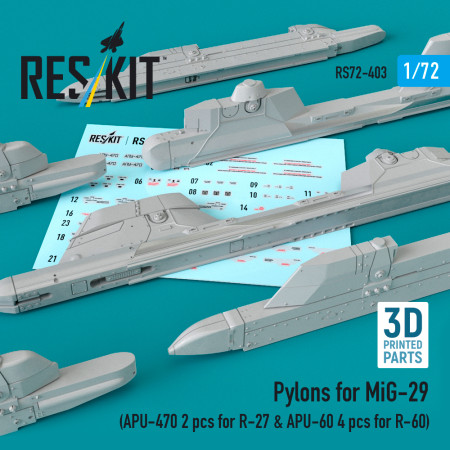 Shop Pylons for MiG-29 (APU-470 2 pcs for R-27 & APU-60 4 pcs for R-60) (3D Printed) (1/72) Scale Plastic Models Kits. Accessories and Resin Parts. Reskit online Store