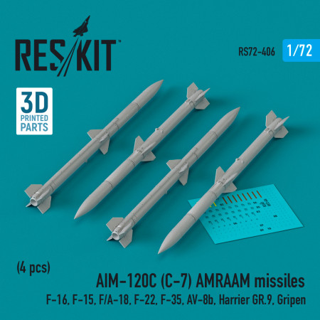 Shop AIM-120C (C-7) AMRAAM missiles (4 pcs) (3D Printed) (1/72) Scale Plastic Models Kits. Accessories and Resin Parts. Reskit online Store