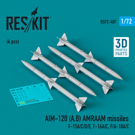 Shop AIM-120 (A,B) AMRAAM missiles (4 pcs) (3D Printed) (1/72) Scale Plastic Models Kits. Accessories and Resin Parts. Reskit online Store
