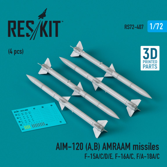 Shop AIM-120 (A,B) AMRAAM missiles (4 pcs) (3D Printed) (1/72) Scale Plastic Models Kits. Accessories and Resin Parts. Reskit online Store