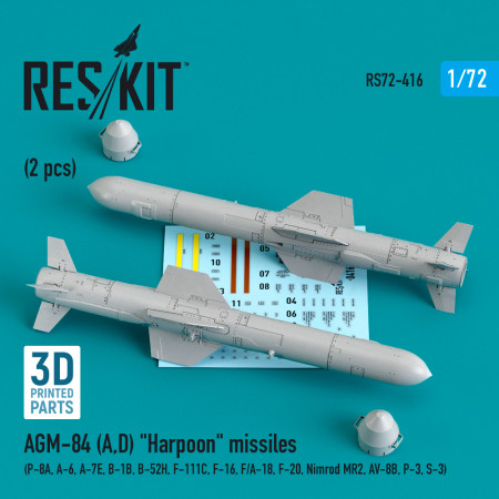 Shop AGM-84 (A,D) "Harpoon" missiles (2 pcs)  (3D Printed) (1/72) Scale Plastic Models Kits. Accessories and Resin Parts. Reskit online Store