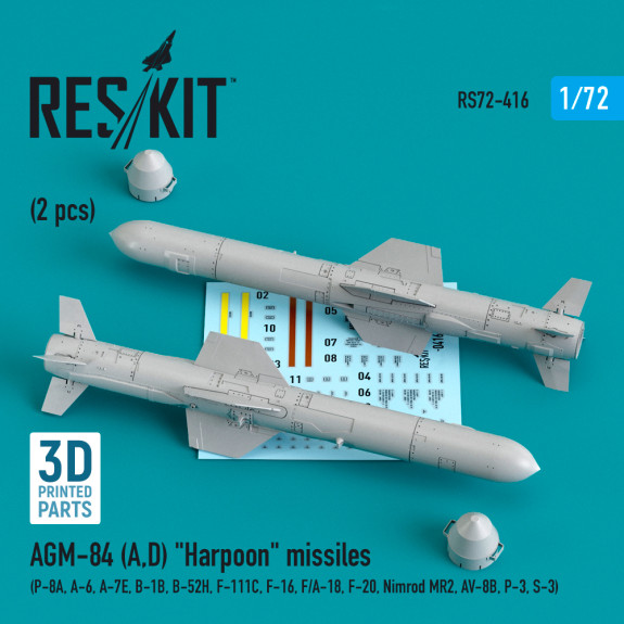 Shop AGM-84 (A,D) "Harpoon" missiles (2 pcs)  (3D Printed) (1/72) Scale Plastic Models Kits. Accessories and Resin Parts. Reskit online Store