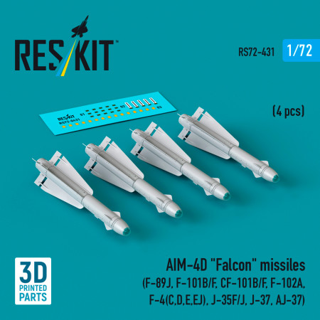 Shop AIM-4D "Falcon" missiles (4 pcs) (3D Printed) (1/72) Scale Plastic Models Kits. Accessories and Resin Parts. Reskit online Store