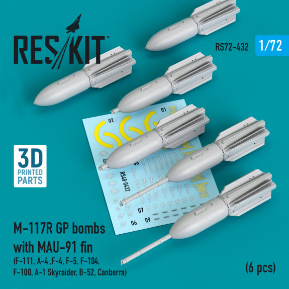 Shop M-117R GP bombs with MAU-91 fin (6 pcs) (3D Printed) (1/72) Scale Plastic Models Kits. Accessories and Resin Parts. Reskit online Store