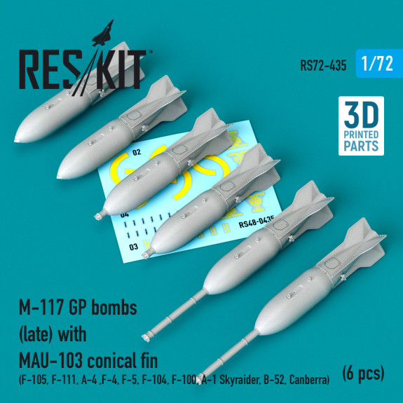 Shop M-117 GP bombs (late) with MAU-103 conical fin (6 pcs) (3D Printed) (1/72) Scale Plastic Models Kits. Accessories and Resin Parts. Reskit online Store