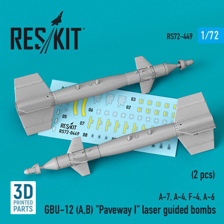 GBU-12 (A,B) "Paveway I" бомби з лазерним наведенням (2 шт.) (3D друк) (1/72) Купити GBU-12 (A,B) "Paveway I" бомби з лазерним наведенням (2 шт.) (3D друк) (1/72) Збірні пластикові моделі. Аксесуари та смоляні запчастини деталі. Інтернет магазин Reskit
