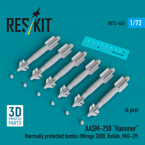 AASM-250 "Hammer" thermally protected bombs (6 pcs) (3D Printed) (1/72) Shop AASM-250 "Hammer" thermally protected bombs (6 pcs) (3D Printed) (1/72) Scale Plastic Models Kits. Accessories and Resin Parts. Reskit online Store