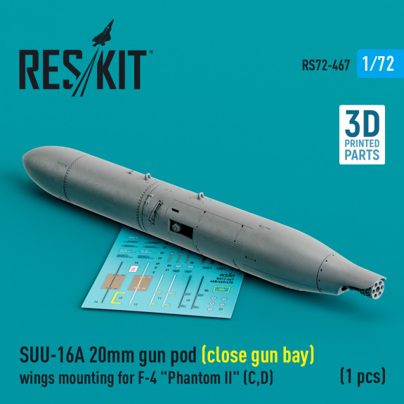 Shop SUU-16A 20mm gun pod (close gun bay) wings mounting for F-4 "Phantom II" (C,D) (1 pcs) (3D Printed) (1/72) Scale Plastic Models Kits. Accessories and Resin Parts. Reskit online Store