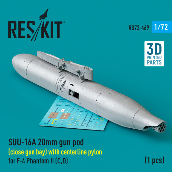 Shop SUU-16A 20mm gun pod (close gun bay) with centerline pylon for F-4 Phantom II (C,D) (1 pcs) (3D Printed) (1/72) Scale Plastic Models Kits. Accessories and Resin Parts. Reskit online Store