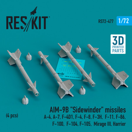 AIM-9B "Sidewinder" missiles (4 pcs) (3D Printed) (1/72) Shop AIM-9B "Sidewinder" missiles (4 pcs) (3D Printed) (1/72) Scale Plastic Models Kits. Accessories and Resin Parts. Reskit online Store