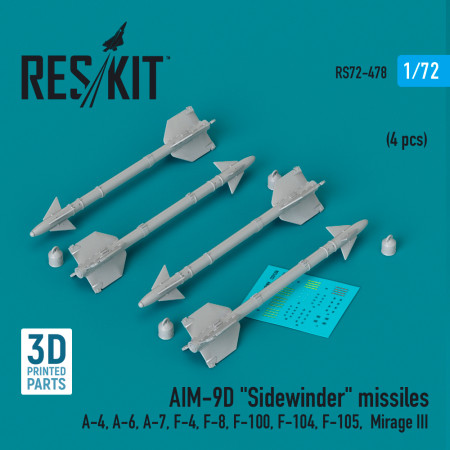AIM-9D "Sidewinder" missiles (4 pcs) (3D Printed) (1/72) Shop AIM-9D "Sidewinder" missiles (4 pcs) (3D Printed) (1/72) Scale Plastic Models Kits. Accessories and Resin Parts. Reskit online Store