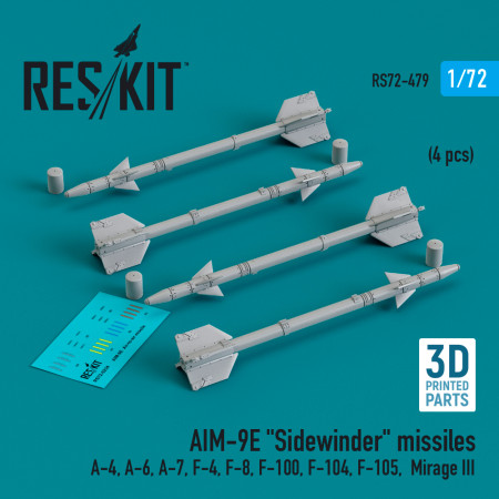 AIM-9E "Sidewinder" missiles (4 pcs) (3D Printed) (1/72) Shop AIM-9E "Sidewinder" missiles (4 pcs) (3D Printed) (1/72) Scale Plastic Models Kits. Accessories and Resin Parts. Reskit online Store