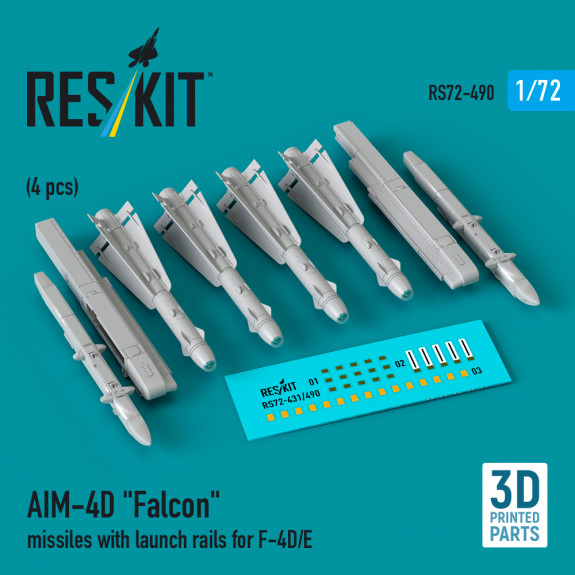 Shop AIM-4D "Falcon" missiles with launch rails for F-4D/E (4 pcs) (3D Printed) (1/72) Scale Plastic Models Kits. Accessories and Resin Parts. Reskit online Store