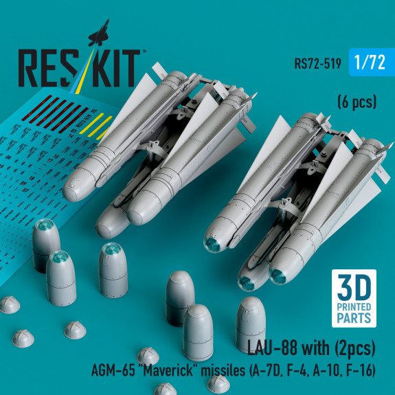 Shop LAU-88 with (2 pcs) AGM-65 "Maverick" missiles (6 pcs) (3D Printed) (1/72) Scale Plastic Models Kits. Accessories and Resin Parts. Reskit online Store