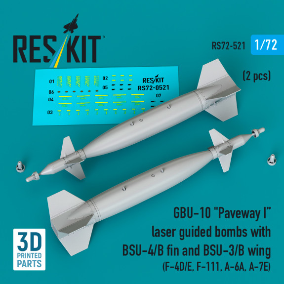 Shop GBU-10 "Paveway I" laser guided bombs with BSU-4/B fin and BSU-3/B wing (2 pcs) (3D Printed) (1/72) Scale Plastic Models Kits. Accessories and Resin Parts. Reskit online Store