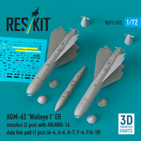 Shop AGM-62 "Walleye I" ER missiles (2 pcs) with AN/AWG-16 data link pod (1 pcs) (3D Printed) (1/72) Scale Plastic Models Kits. Accessories and Resin Parts. Reskit online Store