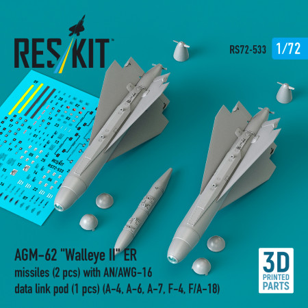 Shop AGM-62 "Walleye II" ER missiles (2 pcs) with AN/AWG-16 data link pod (1 pcs) (3D Printed) (1/72) Scale Plastic Models Kits. Accessories and Resin Parts. Reskit online Store