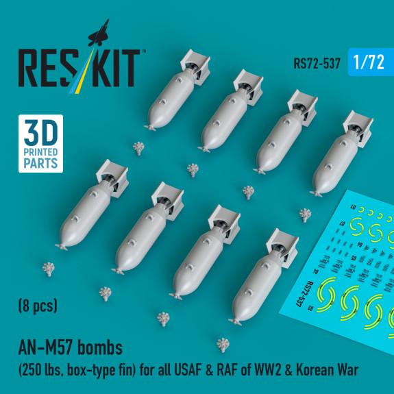 Shop AN-M57 bombs (250 lbs, box-type fin) for all USAF & RAF of WW2 & Korean War (8 pcs) (3D Printed) (1/72) Scale Plastic Models Kits. Accessories and Resin Parts. Reskit online Store