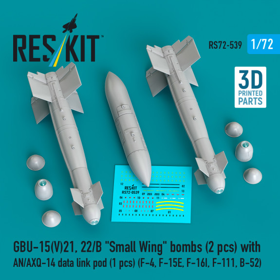 Shop GBU-15(V)21,22/B "Small Wing" bombs (2 pcs) with AN/AXQ-14 data link pod (1 pcs) (3D Printed) (1/72) Scale Plastic Models Kits. Accessories and Resin Parts. Reskit online Store