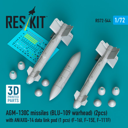Shop AGM-130C missiles (BLU-109 warhead) (2 pcs) with AN/AXQ-14 data link pod (1 pcs)  (3D Printed) (1/72) Scale Plastic Models Kits. Accessories and Resin Parts. Reskit online Store