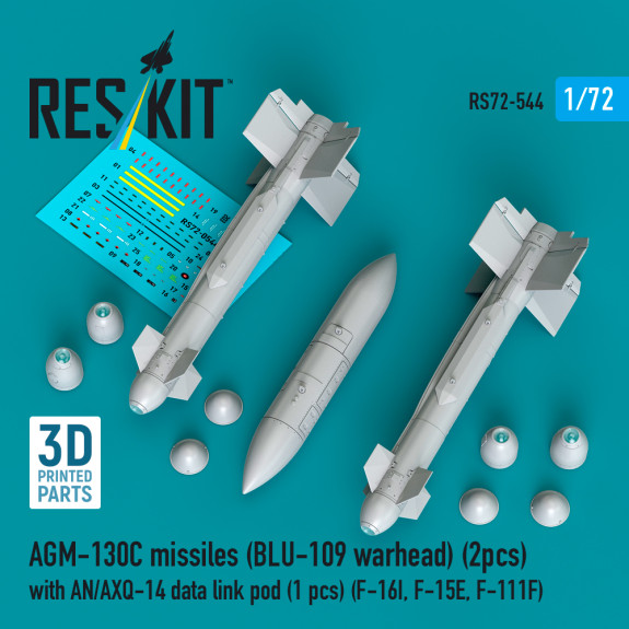 Shop AGM-130C missiles (BLU-109 warhead) (2 pcs) with AN/AXQ-14 data link pod (1 pcs)  (3D Printed) (1/72) Scale Plastic Models Kits. Accessories and Resin Parts. Reskit online Store