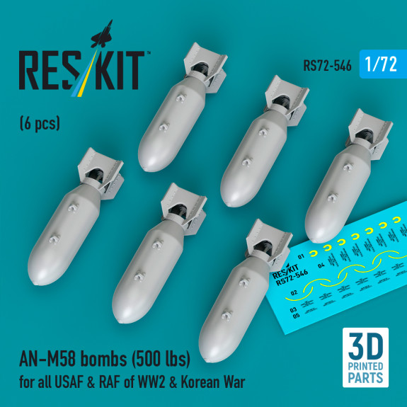 Shop AN-M58 bombs (500 lbs) for all USAF & RAF of WW2 & Korean War (6 pcs) (3D Printed) (1/72) Scale Plastic Models Kits. Accessories and Resin Parts. Reskit online Store
