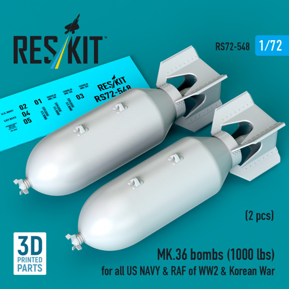 Shop MK.36 bombs (1000 lbs) for all US NAVY & RAF of WW2 & Korean War (2 pcs) (3D Printed) (1/72) Scale Plastic Models Kits. Accessories and Resin Parts. Reskit online Store