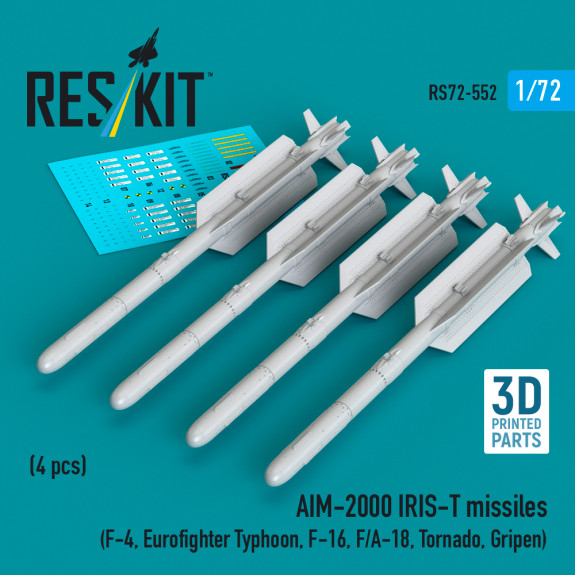 AIM-2000 IRIS-T missiles (4 pcs) (F-4, Eurofighter Typhoon, F-16, F/A-18, Tornado, Gripen) (3D Printed) (1/72) Shop AIM-2000 IRIS-T missiles (4 pcs) (F-4, Eurofighter Typhoon, F-16, F/A-18, Tornado, Gripen) (3D Printed) (1/72) Scale Plastic Models Kits. Accessories and Resin Parts. Reskit online Store