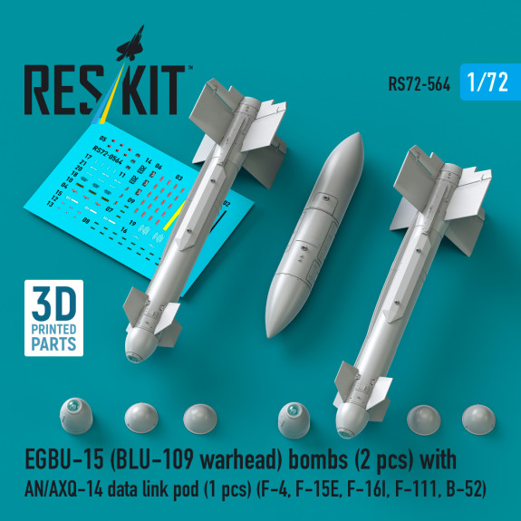Shop EGBU-15 (BLU-109 warhead) bombs (2 pcs) with AN/AXQ-14 data link pod (1 pcs) (3D Printed) (1/72) Scale Plastic Models Kits. Accessories and Resin Parts. Reskit online Store