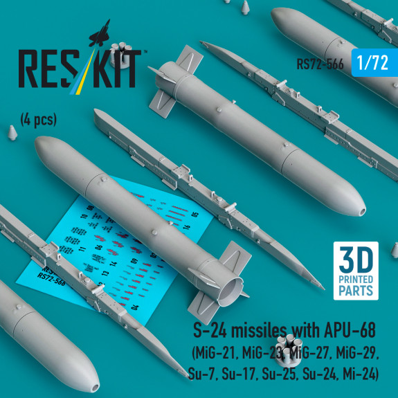 Shop S-24 missiles with APU-68 (4 pcs) (3D Printed) (1/72) Scale Plastic Models Kits. Accessories and Resin Parts. Reskit online Store