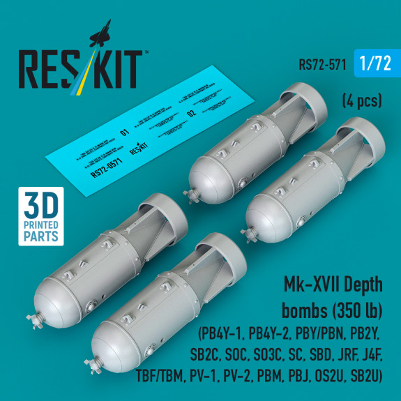 Shop Mk-XVII Depth bombs (350 lb) (4 pcs) (3D Printed) (1/72) Scale Plastic Models Kits. Accessories and Resin Parts. Reskit online Store