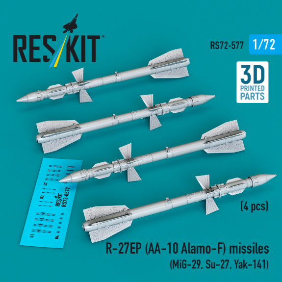 Shop R-27EP (AA-10 Alamo-F) missiles (4 pcs) (3D Printed) (1/72) Scale Plastic Models Kits. Accessories and Resin Parts. Reskit online Store