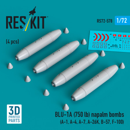 BLU-1A (750 lb) napalm bombs (4 pcs) (3D Printed) (1/72) Shop BLU-1A (750 lb) napalm bombs (4 pcs) (3D Printed) (1/72) Scale Plastic Models Kits. Accessories and Resin Parts. Reskit online Store