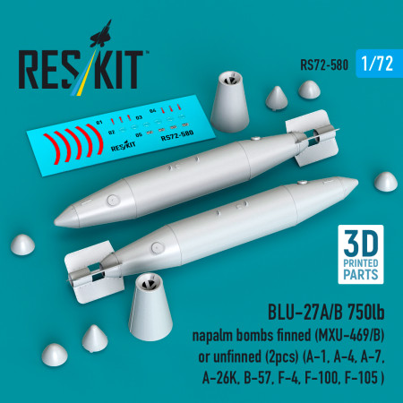 Купити BLU-27A/B 750-фунтова напалмова бомба з оребренням (MXU-469/B) (2 шт.) або без оребрення (2 шт.) (2 шт.) (3D-друк) (1/72) Збірні пластикові моделі. Аксесуари та смоляні запчастини деталі. Інтернет магазин Reskit