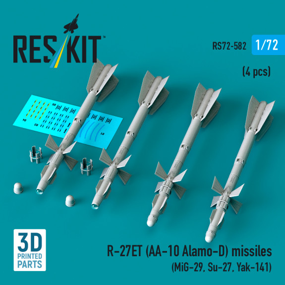Shop R-27ET (AA-10 Alamo-D) missiles (4 pcs) (3D Printed) (1/72) Scale Plastic Models Kits. Accessories and Resin Parts. Reskit online Store