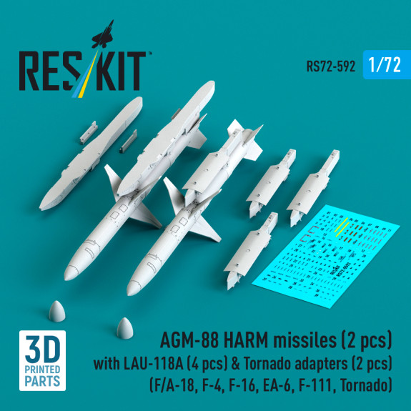 AGM-88 HARM missiles (2 pcs) with LAU-118A (4 pcs) & Tornado adapters (2 pcs) (F/A-18, F-4, F-16, EA-6, F-111, Tornado) (3D Printed) (1/72) Shop AGM-88 HARM missiles (2 pcs) with LAU-118A (4 pcs) & Tornado adapters (2 pcs) (F/A-18, F-4, F-16, EA-6, F-111, Tornado) (3D Printed) (1/72) Scale Plastic Models Kits. Accessories and Resin Parts. Reskit online Store
