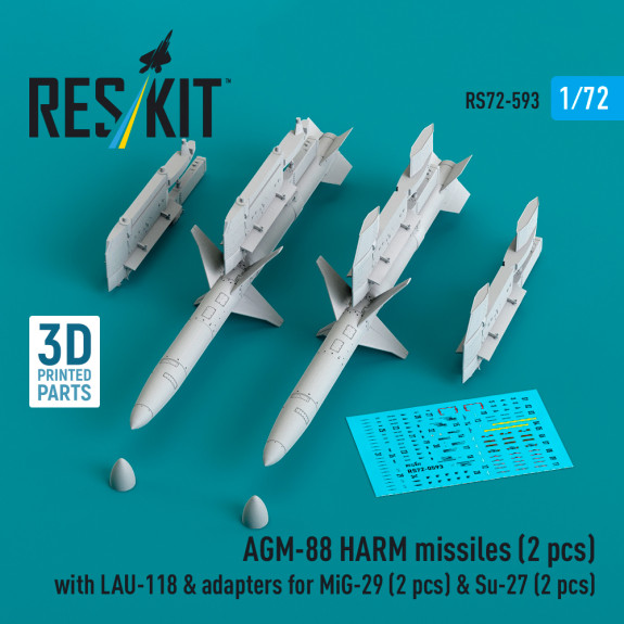 AGM-88 HARM missiles (2 pcs) with LAU-118 & adapters for MiG-29 (2 pcs) & Su-27 (2 pcs) (3D Printed) (1/72) Shop AGM-88 HARM missiles (2 pcs) with LAU-118 & adapters for MiG-29 (2 pcs) & Su-27 (2 pcs) (3D Printed) (1/72) Scale Plastic Models Kits. Accessories and Resin Parts. Reskit online Store
