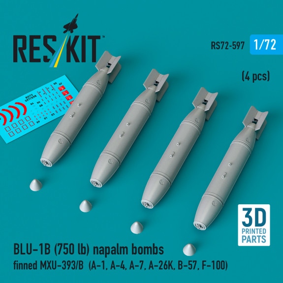 Shop BLU-1B (750lb) napalm bombs finned MXU-393/B (4 pcs) (3D Printed) (1/72) Scale Plastic Models Kits. Accessories and Resin Parts. Reskit online Store