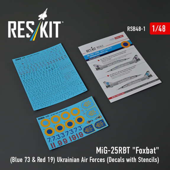 Shop MiG-25RBT "Foxbat" (Blue 73 & Red 19) Ukrainian Air Forces (Decals with Stencils) (1/48) Scale Plastic Models Kits. Accessories and Resin Parts. Reskit online Store