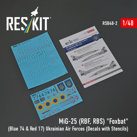 Shop MiG-25RBF, RBS "Foxbat" (Blue 74 & Red 17) Ukrainian Air Forces (Decals with Stencils) (1/48) Scale Plastic Models Kits. Accessories and Resin Parts. Reskit online Store