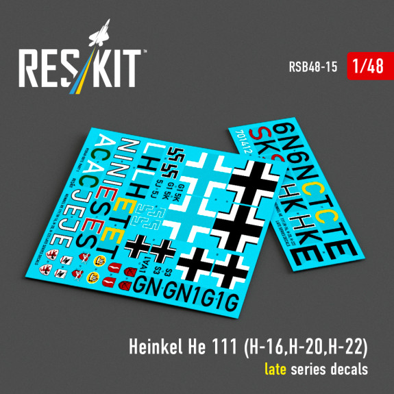 Heinkel He 111 (H-16,H-20,H-22) late series decals (1/48) Shop Heinkel He 111 (H-16,H-20,H-22) late series decals (1/48) Scale Plastic Models Kits. Accessories and Resin Parts. Reskit online Store