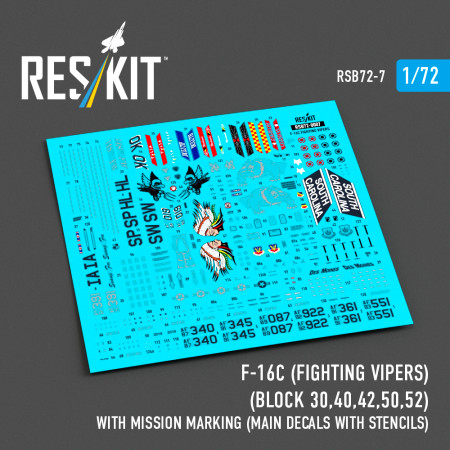 F-16C (Fighting Vipers) (Block 30,40,42,50,52) with mission marking (Main Decals with Stencils) (1/72) Shop F-16C (Fighting Vipers) (Block 30,40,42,50,52) with mission marking (Main Decals with Stencils) (1/72) Scale Plastic Models Kits. Accessories and Resin Parts. Reskit online Store